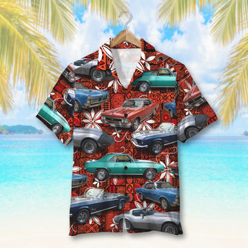 Bluejose Seamless Tribal Pattern, Custom Classic Car Photo Hawaiian Shirt, Summer Gift