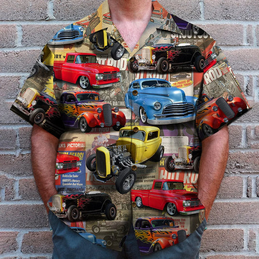 Custom Hot Rod Photo Hawaiian Shirt, Magazine Pattern