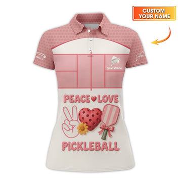 Peace Love Pickleball Polos, Personalized Name Funny Pickleball Shirt, Pickleball Outfit Women’s