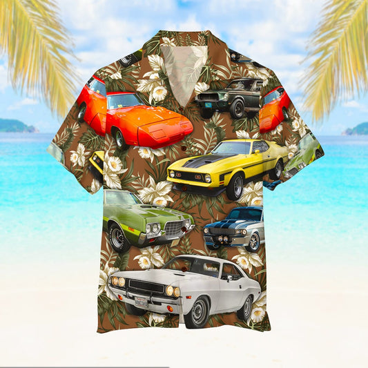 Bluejose Custom Photo Muscle Car Floral Pattern Hawaiian Shirt