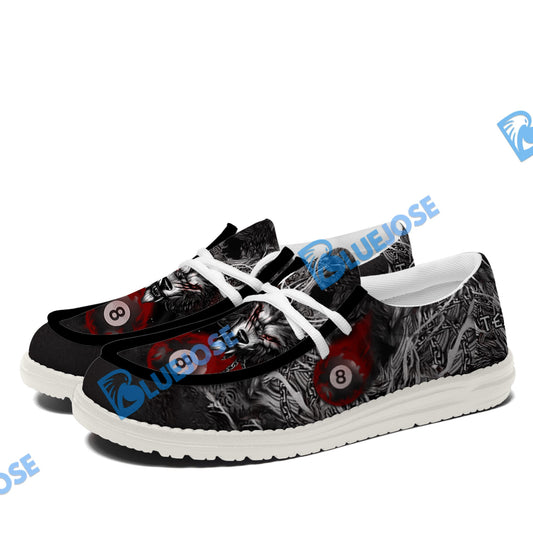 BlueJose Billiards 8 Chain Scar Wolf White Canvas Loafer Shoes (4 Colors)