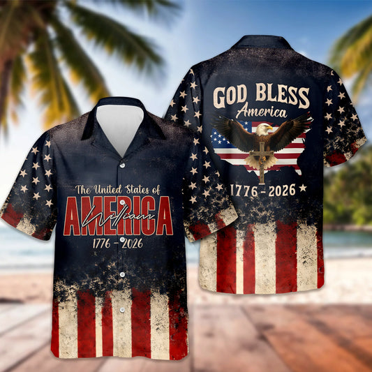 BlueJose Custom Name God Bless America Eagle 1776–2026 Patriotic Hawaii Shirt