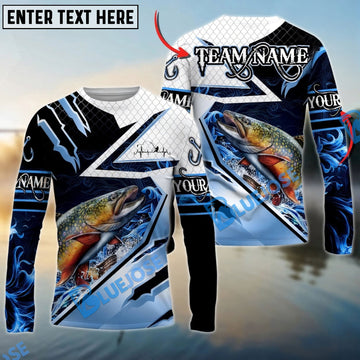 Bluejose Trout Fishing Splash Blue Water Hook Scratch Sport Custom Name & Team Name 3D Shirts