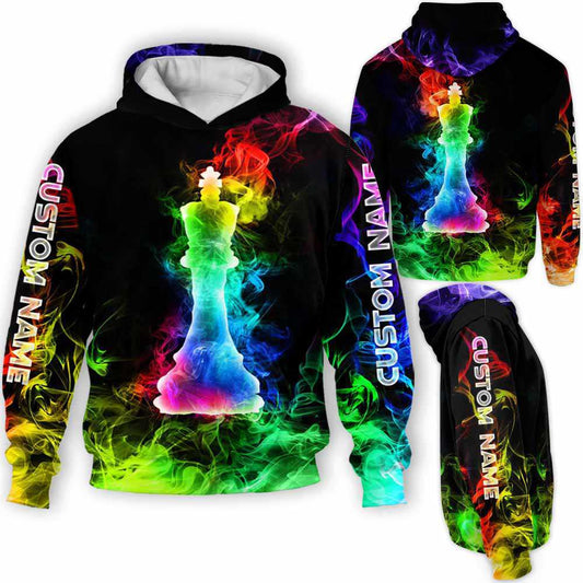 BlueJose Chess Colorful Smoke Custom Name 3D Hoodie