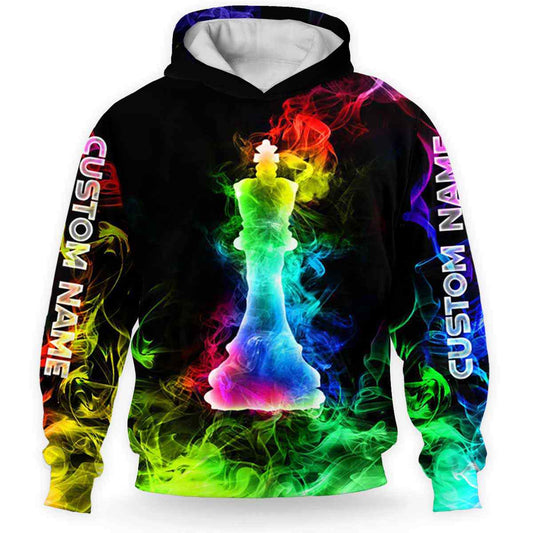 BlueJose Chess Colorful Smoke Custom Name 3D Hoodie