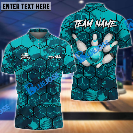 BlueJose Bowling And Pins Hexagon Strike Customized Name 3D Shirt ( 6 Colors)
