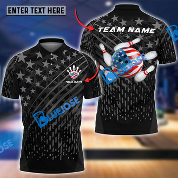 BlueJose Bowling US Black Flag Pattern Customized Name, Team Name 3D Shirt