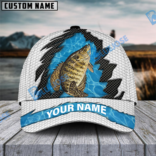 BlueJose Personalized Crappie Fishing White Blue Wave Fishnet Classic Cap