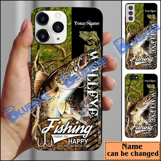 BlueJose Walleye Fishing Jungle Camo Personalized Name Phone Case