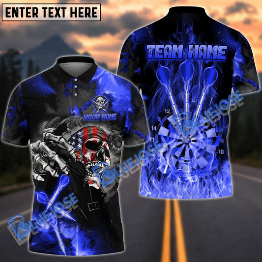 BlueJose Darts American Skull Dropping Arrow Personalized Name, Team Name Shirt (4 Colors)
