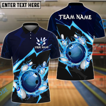 BlueJose Bowling And Pins Thunder Strike Down Customized Name Shirt For Women (6 Colors)