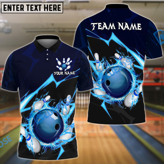 BlueJose Bowling And Pins Thunder Strike Down Customized Name Shirt For Women (6 Colors)