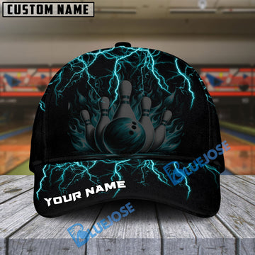BlueJoses Bowling And Pins Thunder Storm Pattern Multicolor Personalized Name Cap