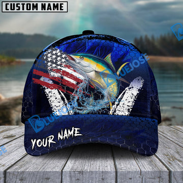 Bluejose Tuna Fishing Dark Blue Scratch American Flag scratch Sport Personalized Cap