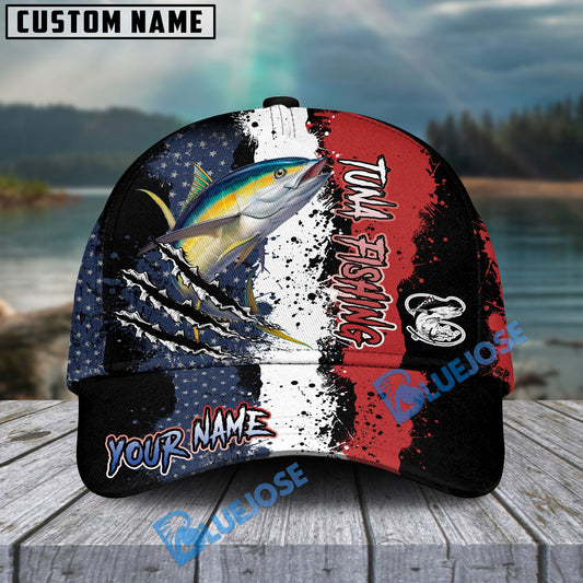 Bluejose Tuna Fishing Paint Scratch American Flag scratch Sport Personalized Cap