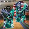 BlueJose Bowling And Pins Flame Eagle American Flag Customized Name, Team Name 3D Shirt (4 Colors)