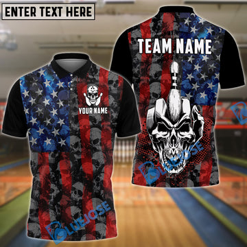 BlueJose Bowling American Flag Skull Middle Finger Personalized Shirt