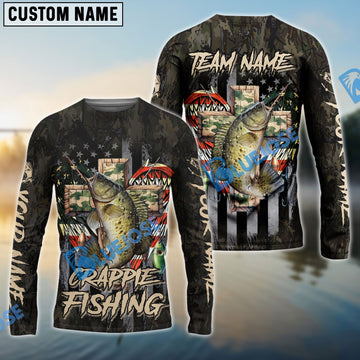 Bluejose Crappie Fishing American Flag Camo Cross Gear Custom Name & Team Name 3D Shirts