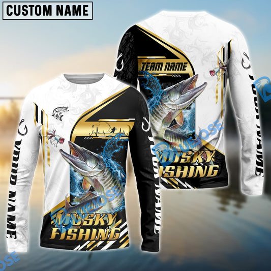 Bluejose Musky Fishing Hook Graphic & Jumping Fish Art Custom Name & Team Name 3D Shirts