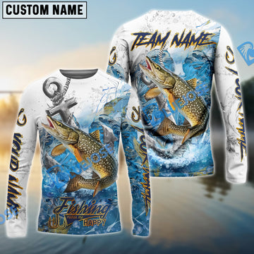 Bluejose Pike Fishing Anchor Ocean Splash Design Name & Team Name 3D Shirts