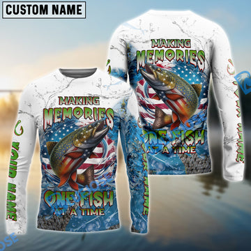 Bluejose Trout Fishing Patriotic Splash ‚ÄúMaking Memories One Fish At A Time‚Äù Custom Name & Team Name 3D Shirts