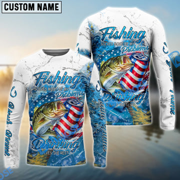 Bluejose Bass Fishing Beer & Fishing Flag Quote ‚ÄúFishing solves most of my problems, drinking solves the rest‚Äù Dynamic Strike Pattern Custom Name & Team Name 3D Shirts
