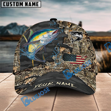 BlueJose Tuna Fishing American Flag Map Camo Pattern Personalized Cap