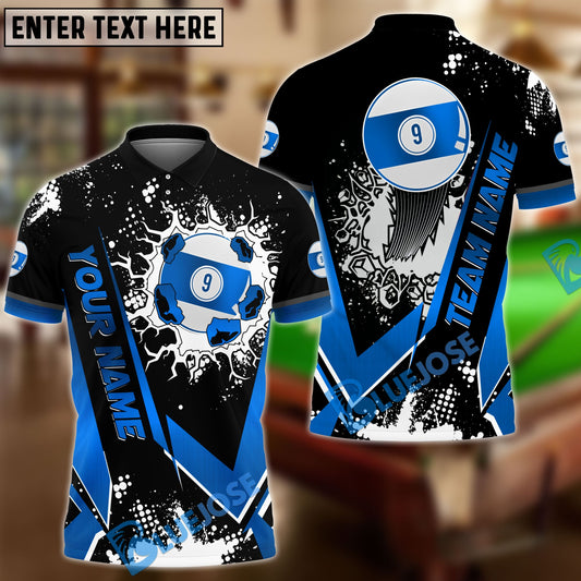 BlueJose Billiards Black Gold 9 Ball Design Personalized Name Shirt (4 Colors)