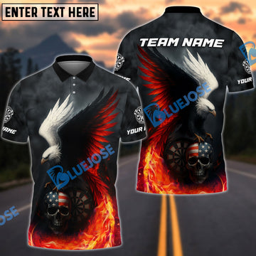 BlueJose Darts Fire Eagle American Flag Skull Customized Name, Team Name 3D Shirt (4 Colors)