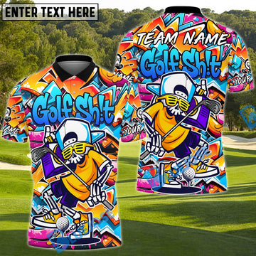 BlueJose Street Swing Skeleton Golf Polo Shirt, Customized Name & Team Name 3D Shirts (4 Colors)