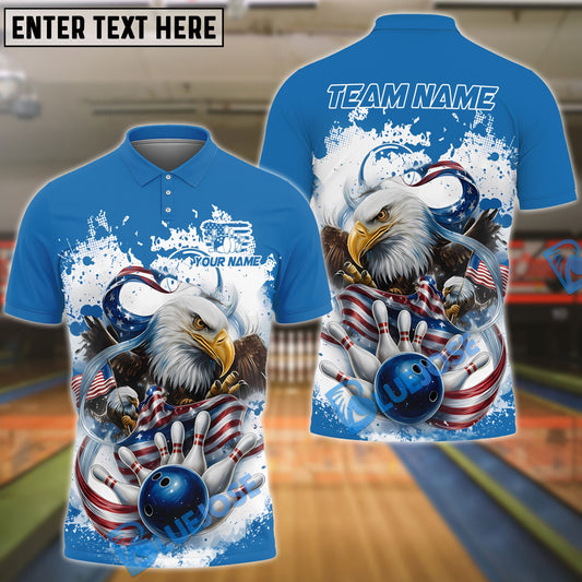 BlueJose Bowling Eagle Flag Patriot Blue Personalized Name, Team Name 3D Shirt