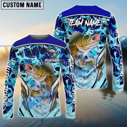 Bluejose Walleye Fishing Blue Fiction Sea Custom Name & Team Name 3D Shirts