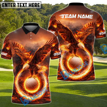 BlueJose Phoenix Flame Golf Polo Customized Name, Team Name 3D Shirts (4 Colors)