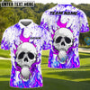 BlueJose Flaming Skull Golf Polo Customized Name, Team Name 3D Shirts (4 Colors)