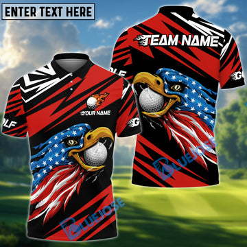 BlueJose Patriot Eagle Golf Polo Shirt Customized Name, Team Name Shirts