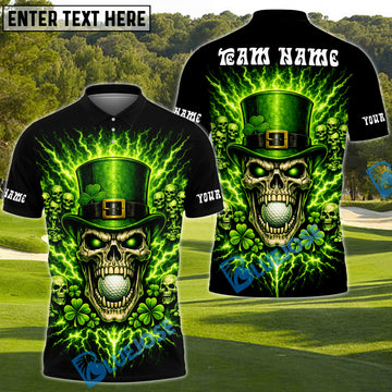 BlueJose St. Patrick Skull Golf Polo Customized Name, Team Name Shirts