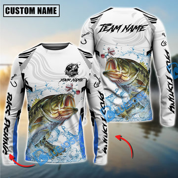 Bluejose Bass Fishing White Black Curve Pattern Design Custom Name & Team Name 3D Shirts