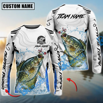 Bluejose Crappie Fishing White Black Curve Pattern Design Custom Name & Team Name 3D Shirts