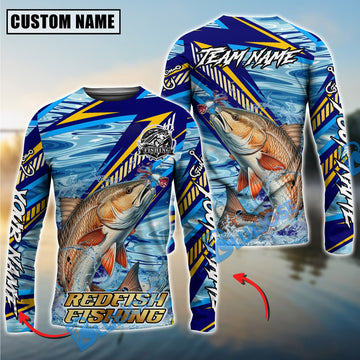 Bluejose Red Fish Fishing Yellow Blue Lightning Pattern Design Custom Name & Team Name 3D Shirts