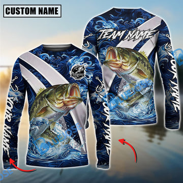 Bluejose Bass Fishing Blue Lava Smoke Silver Line Design Custom Name & Team Name 3D Shirts