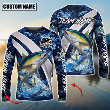Bluejose Tuna Fishing Blue Lava Smoke Silver Line Design Custom Name & Team Name 3D Shirts