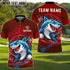 BlueJose Shark Attack Golf Polo Personalized Name, Team Name 3D Shirt (4 Colors)