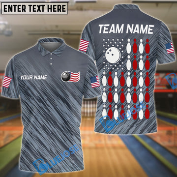 BlueJose Bowling American Flag Gray Personalized Name, Team Name 3D Shirt