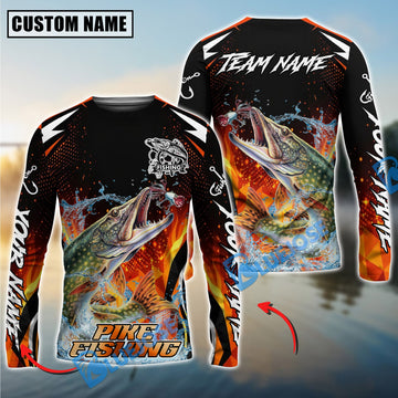 Bluejose Pike Fishing Fire Touch Custom Name & Team Name 3D Shirts