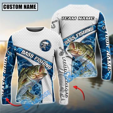 Bluejose Bass Fishing Honeycomb Electric Water Splash Custom Name & Team Name 3D Shirts