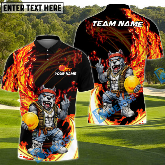 BlueJose Fire Strike Wolf Disc Golf Polo Personalized Name, Team Name 3D Shirt (4 Colors)