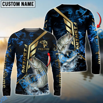 Bluejose Striped Bass Fishing Gold Smoke Premium Sport Style Custom Name & Team Name 3D Shirts