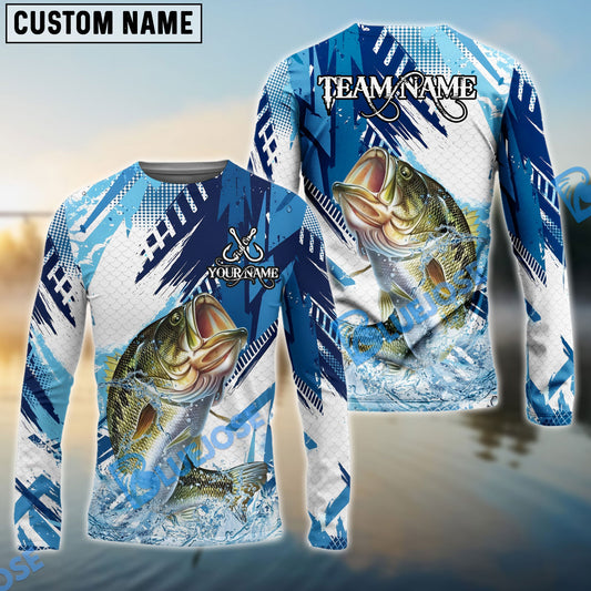 Bluejose Bass Fishing Blue Water Splash Scale Pattern Custom Name & Team Name 3D Shirts