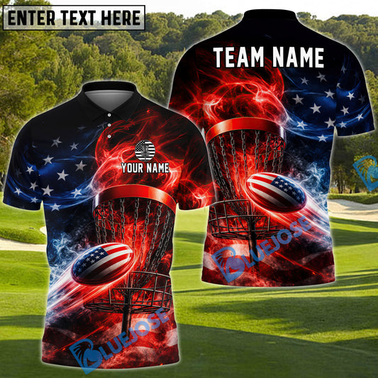 BlueJose Patriotic Fire Disc Golf Polo Customized Name, Team Name 3D Shirts