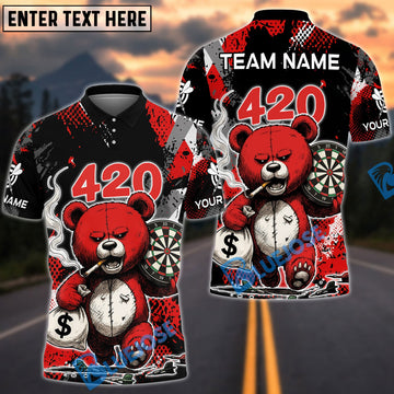 BlueJose Darts 420 Teddy Bear Carry Money With Dartsboard Design Personalized Name, Team Name Unisex Shirt (4 Colors)